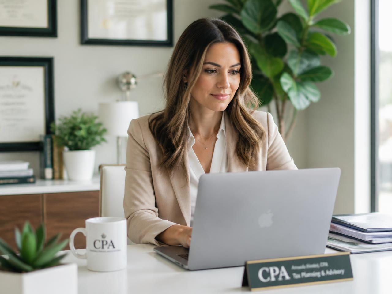 Tax advisor reviewing an advisory scaling system in her office
